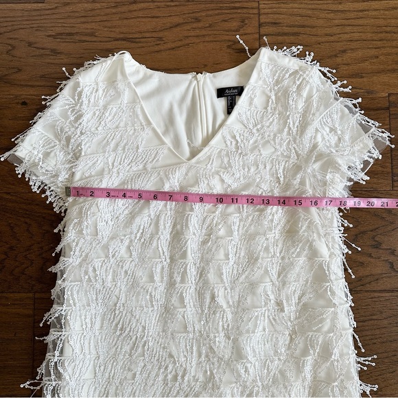 Aidan Mattox Dress Size 10 Ivory Sequined Fringe Shift Cocktail Dress - Picture 8 of 9